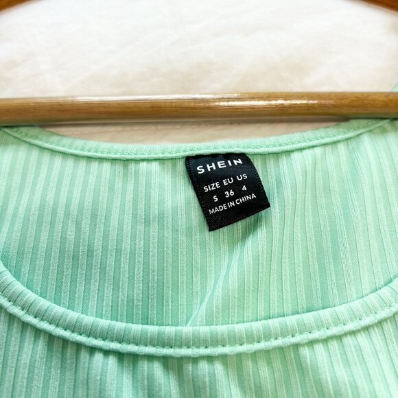 NWOT Shein Mint Green Ribbed Scoop Neck Cropped Tank Top Women’s Size Small - Picture 4 of 6